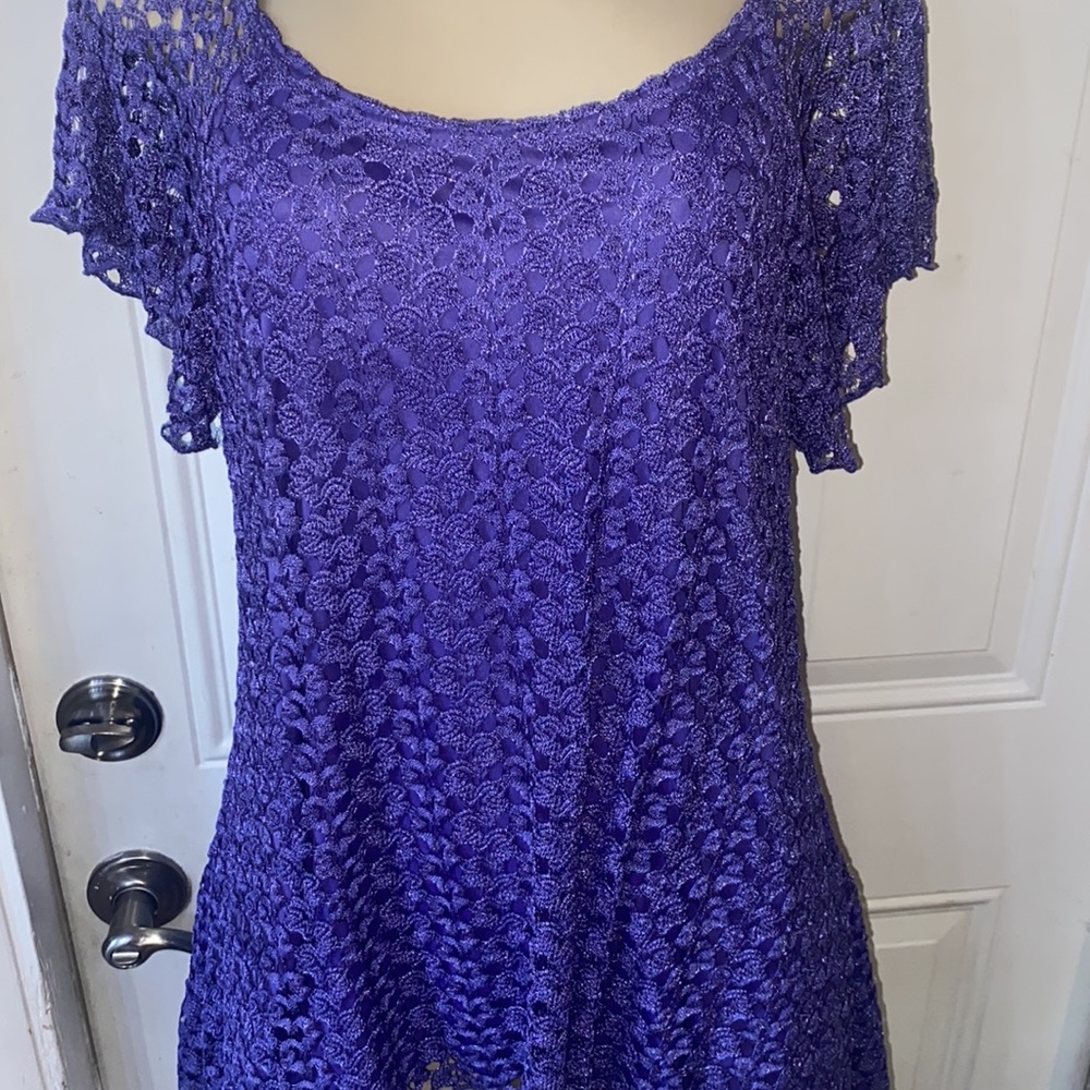 Brittany Black Sz M Deep Boho Purple Layered Lace Pullover Top Scarf Hem
